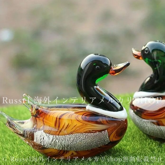オブジェ 置物 ガラス お洒落 アニマル オシドリ 鴛鴦 かわいい 鳥