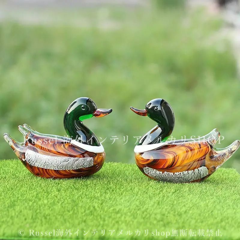 銀製　鴛鴦 オシドリ　ガラス製 置物 ケース入り オブジェ 置物 ガラス お洒落 アニマル オシドリ 鴛鴦 かわいい 鳥