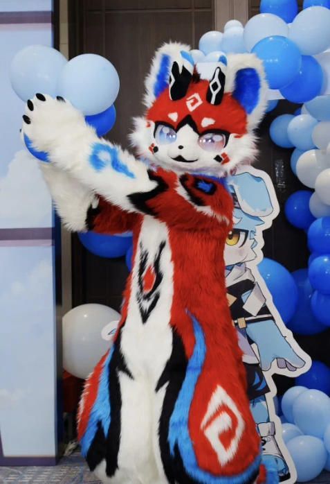 着ぐるみ ケモノ体 フルスーツ セット NO 83 犬 赤 青 全頭ヘッド ファースーツ ぬいぐるみ コスプレ コスチューム 一点物