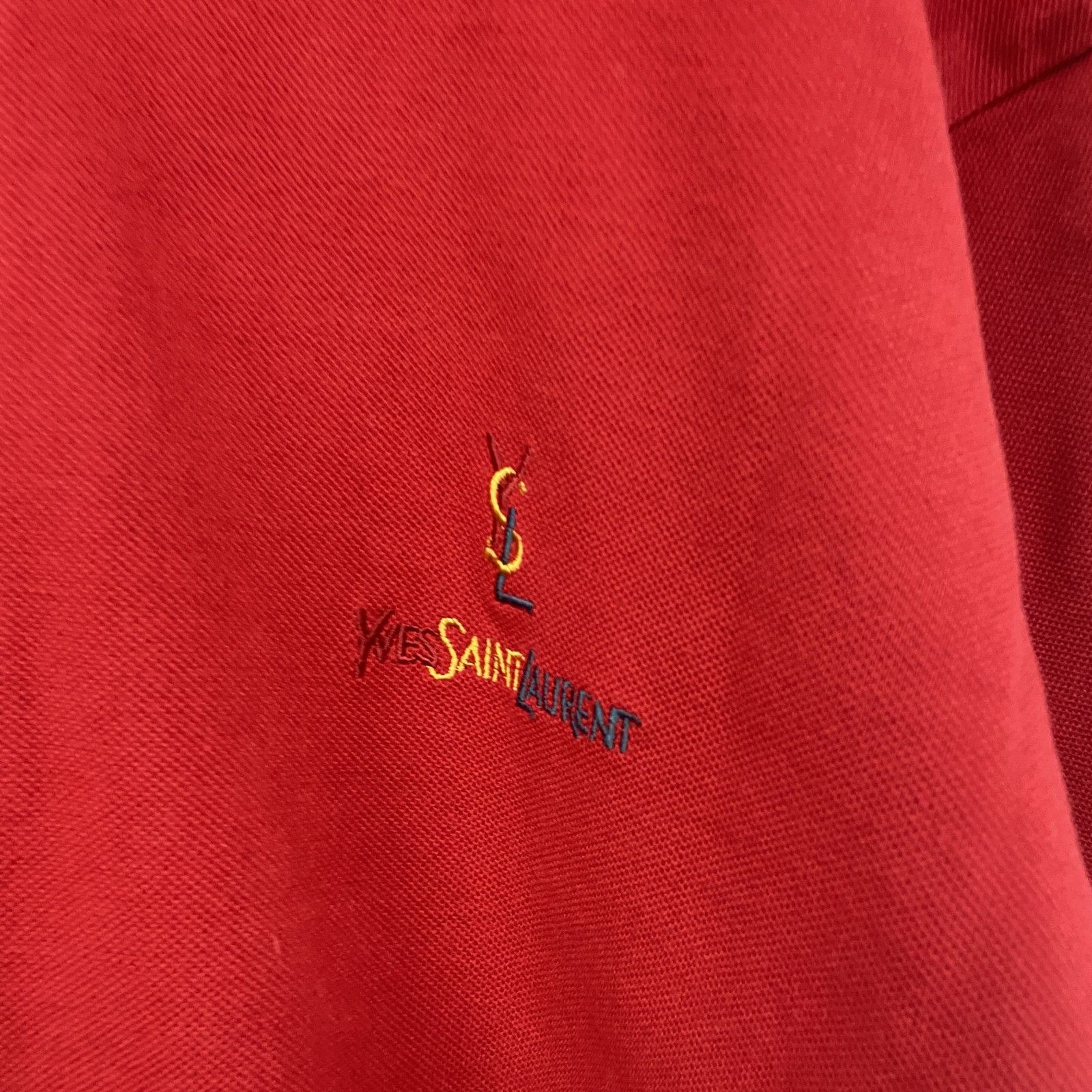 古着 used YVES SAINT LAURENT 半袖ポロシャツ ロゴ刺 赤 レッド L