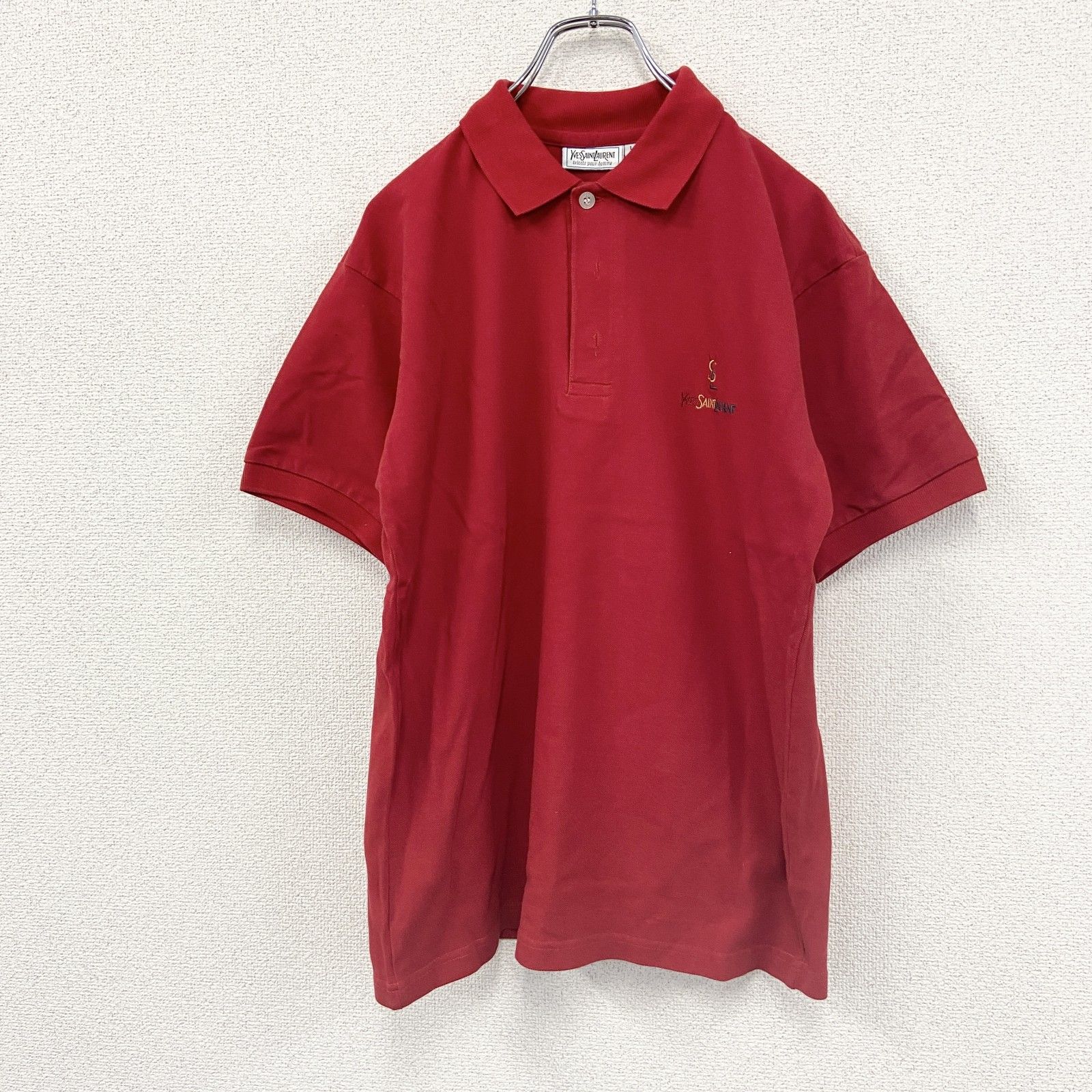 古着 used YVES SAINT LAURENT 半袖ポロシャツ ロゴ刺 赤 レッド L