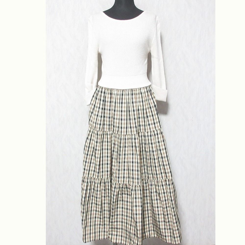 バーニーズニューヨーク　リブニット切替ロングワンピース　ドッキングワンピース 美品 BARNEYS NEW YORK バーニーズニューヨーク チェック リブニット