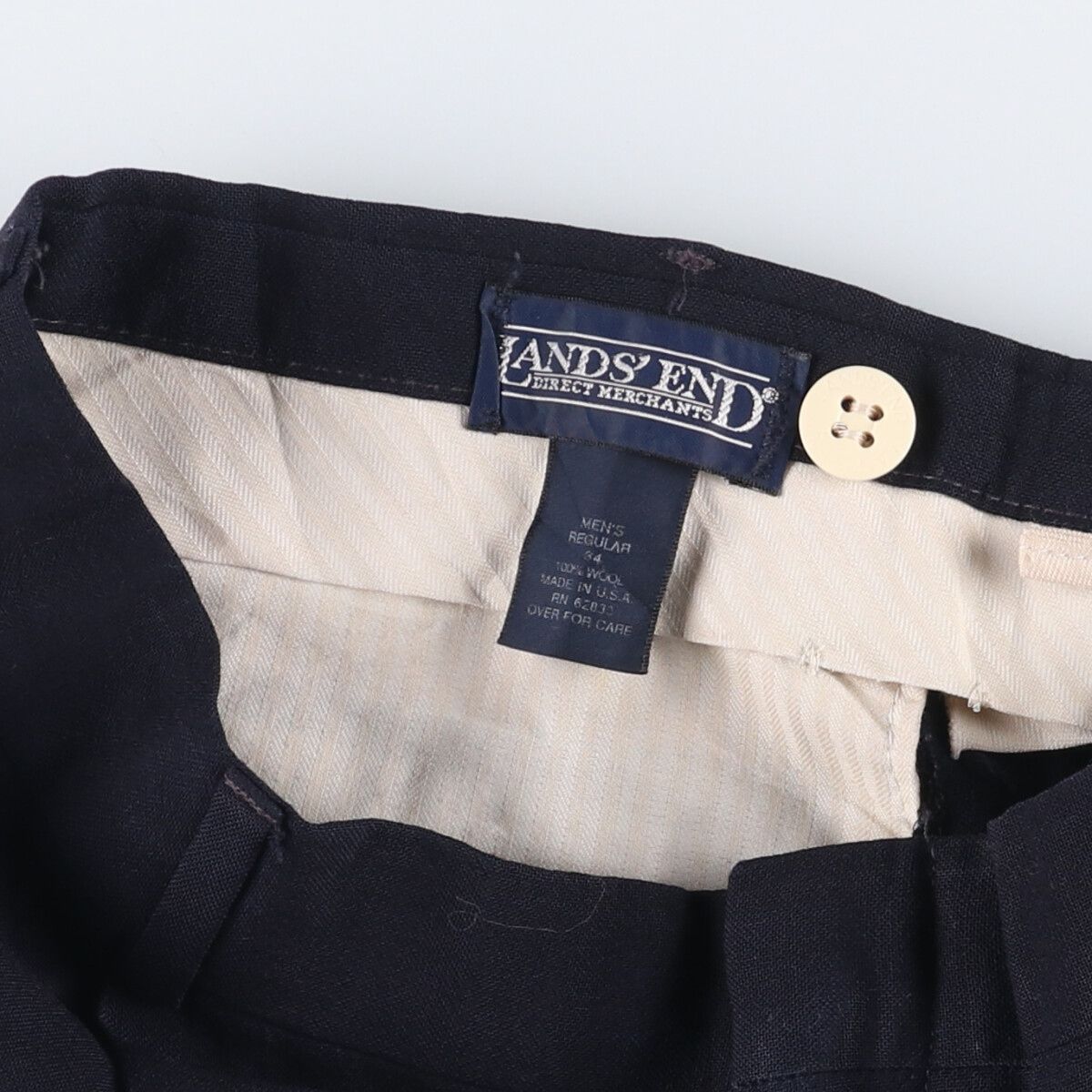 90s ランズエンド ウール ツータックスラックス ダークネイビーW32L29