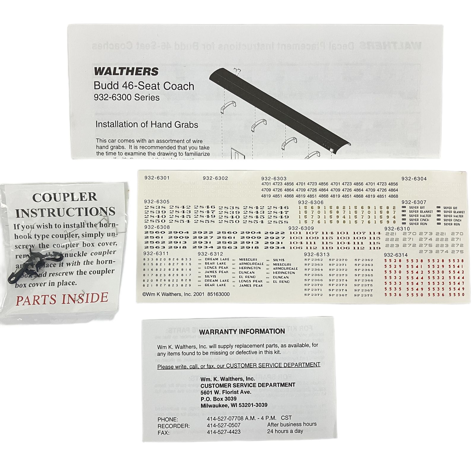 932-6307 85 ́ Budd 46-Seat Coach バーリントンルート 客車 鉄道模型 HO