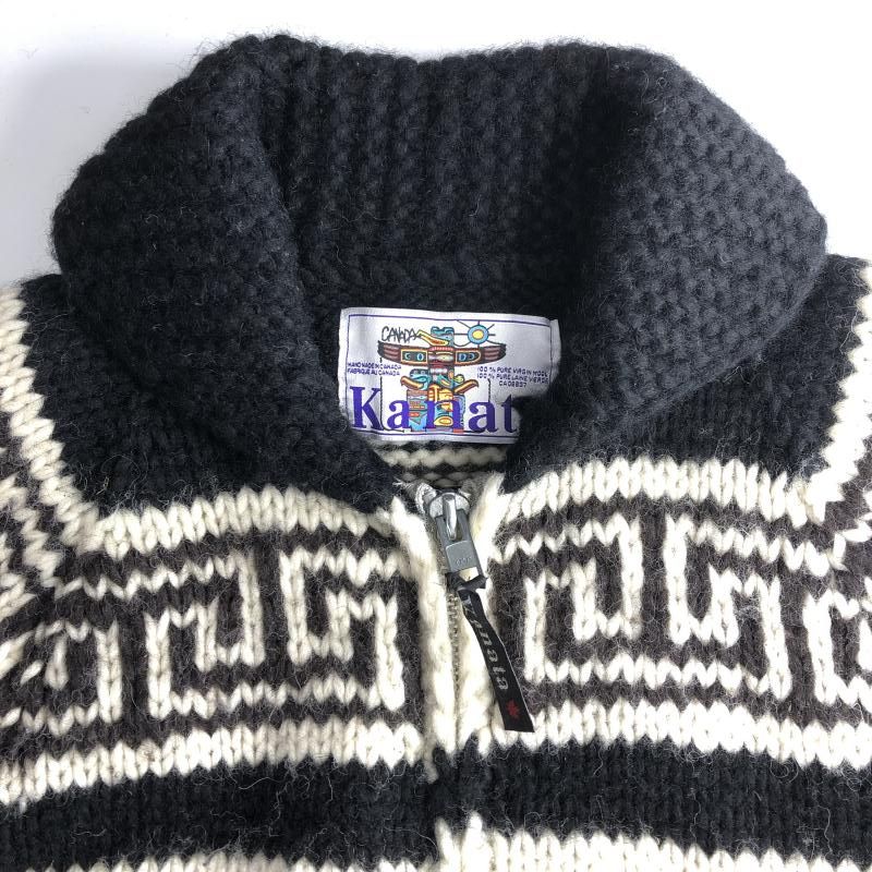 希少カラー【美品】KANATA/カナタ/カウチンセーター/カーディガン/白黒 中古】KANATA カウチンニット カーディガン ブラック ホワイト カナタ