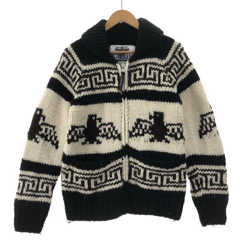 中古】KANATA カウチンニット カーディガン ブラック ホワイト カナタ