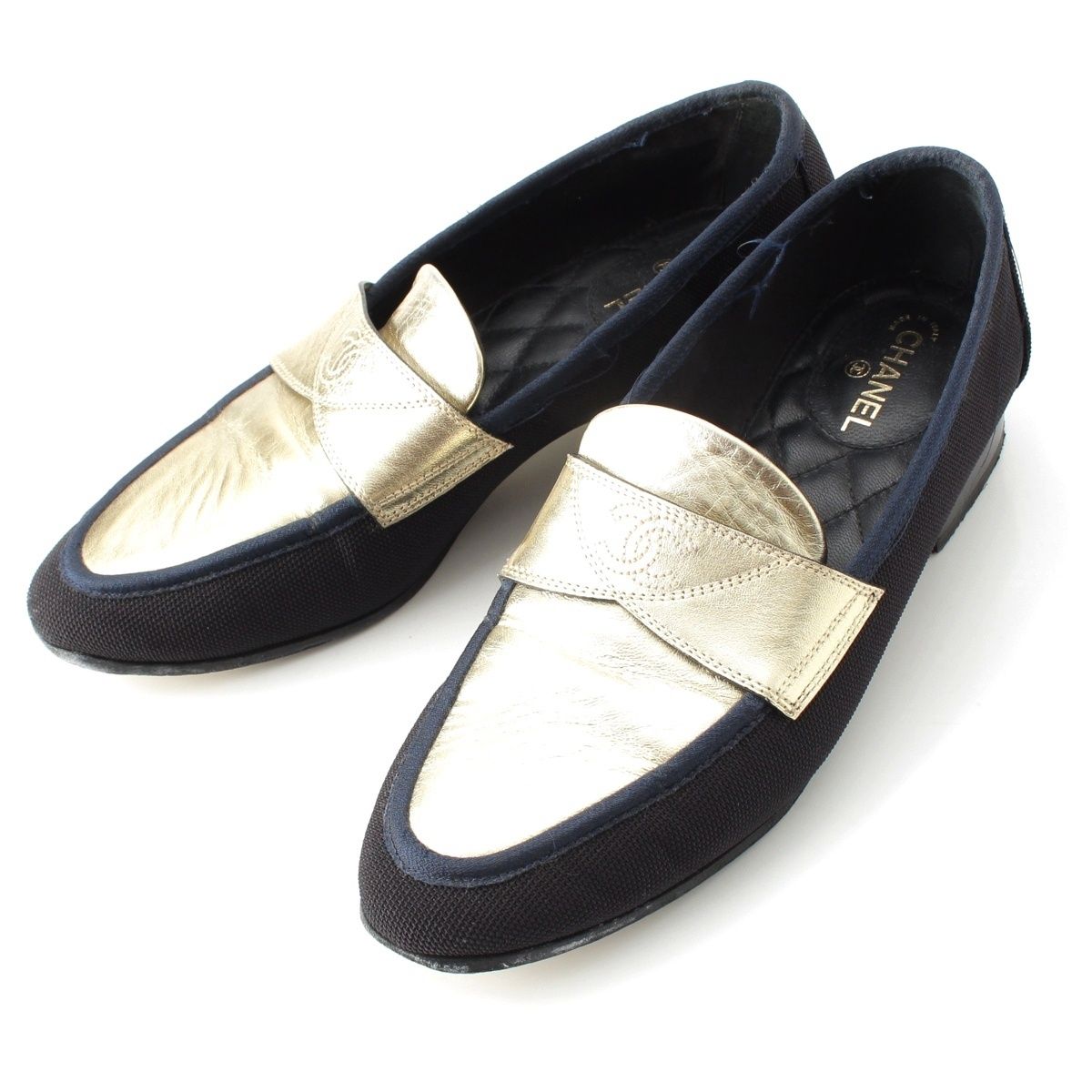 シャネル メッシュ レザー ココマーク フラット シューズ 靴 ブラック