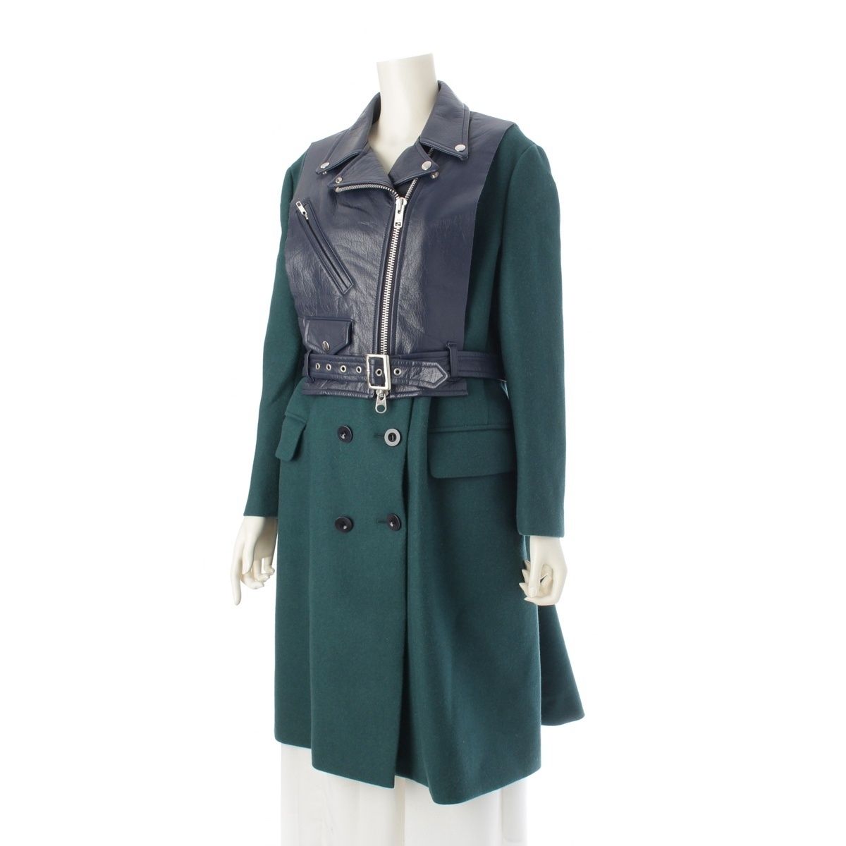 サカイ レザー ウール カシミヤ Cowhide Biker Detail Coat ライダース  