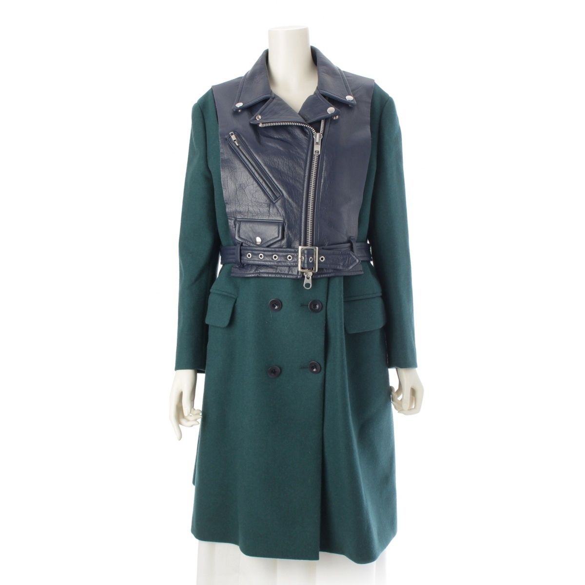 サカイ レザー ウール カシミヤ Cowhide Biker Detail Coat ライダース  