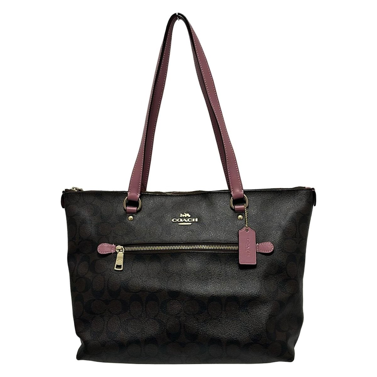 【美品】COACHコーチ シグネチャー トートバッグ ブラウン F79609 コーチシグネチャー ダークブラウン ユニセックス トートバッグ F79609