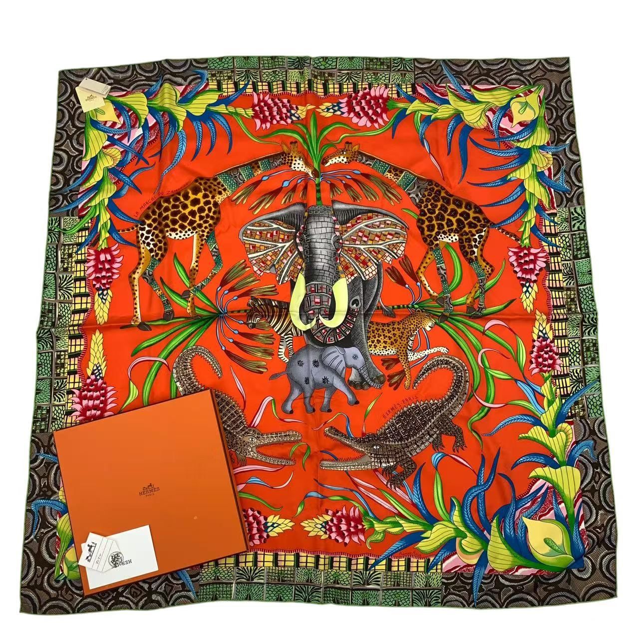 未使用品 HERMES エルメス スカーフ カレ90 LA MARCHE DU ZAMBEZE 