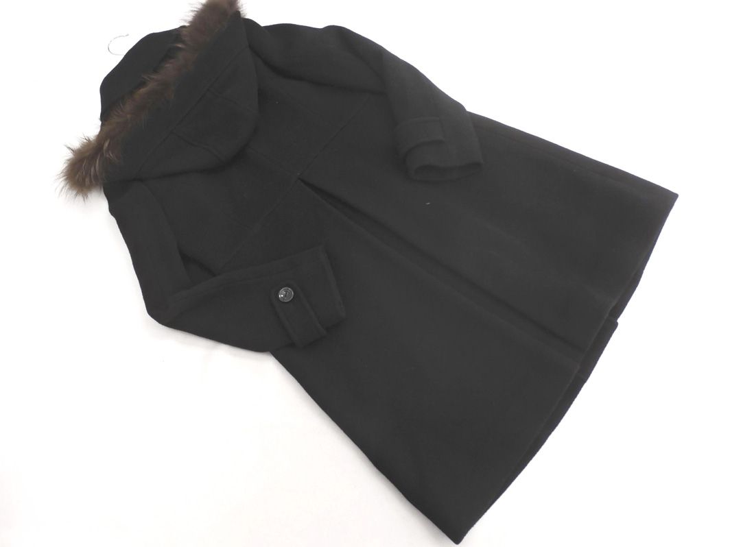 KUMIKYOKU 組曲 ウール100% フード 付き ステンカラー コート size2/黒
