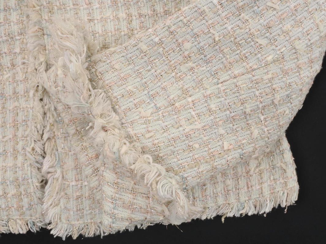 ANAYI アナイ ツイード フリンジ ノーカラー ジャケット size38/白x