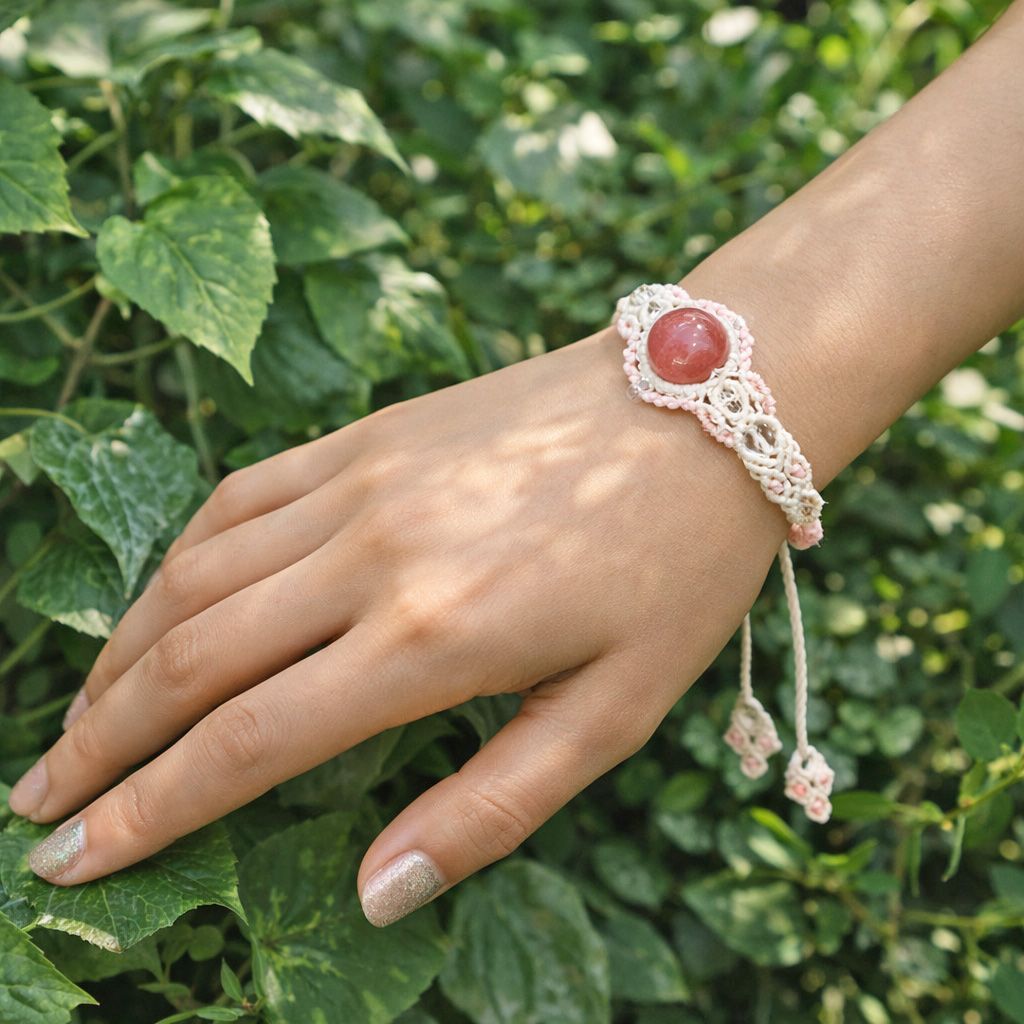 情熱の魔石『ロードクロサイト/インカローズ』マクラメ編ブレスレット