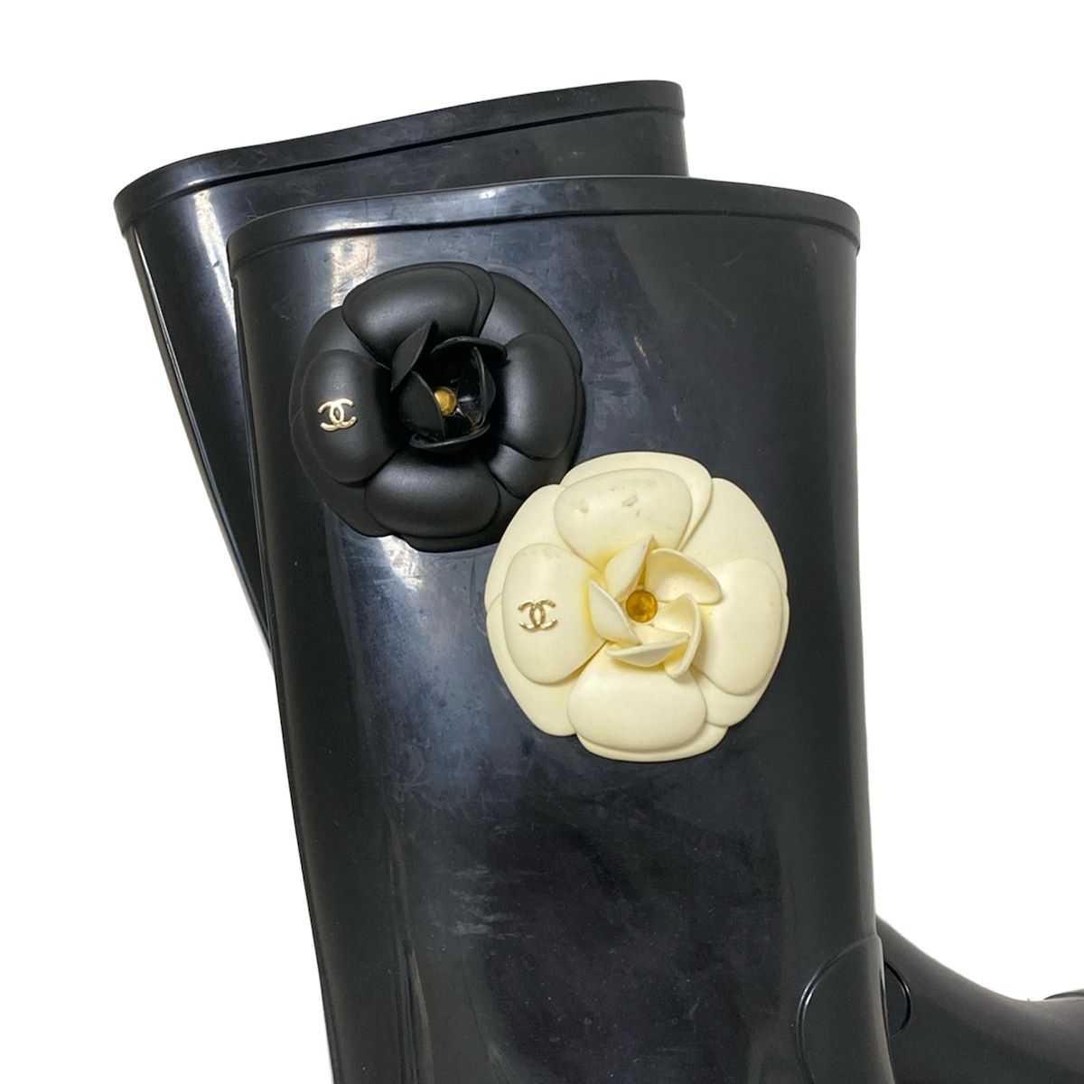 CHANEL(シャネル) レインブーツ 38 レディース - 黒×アイボリー