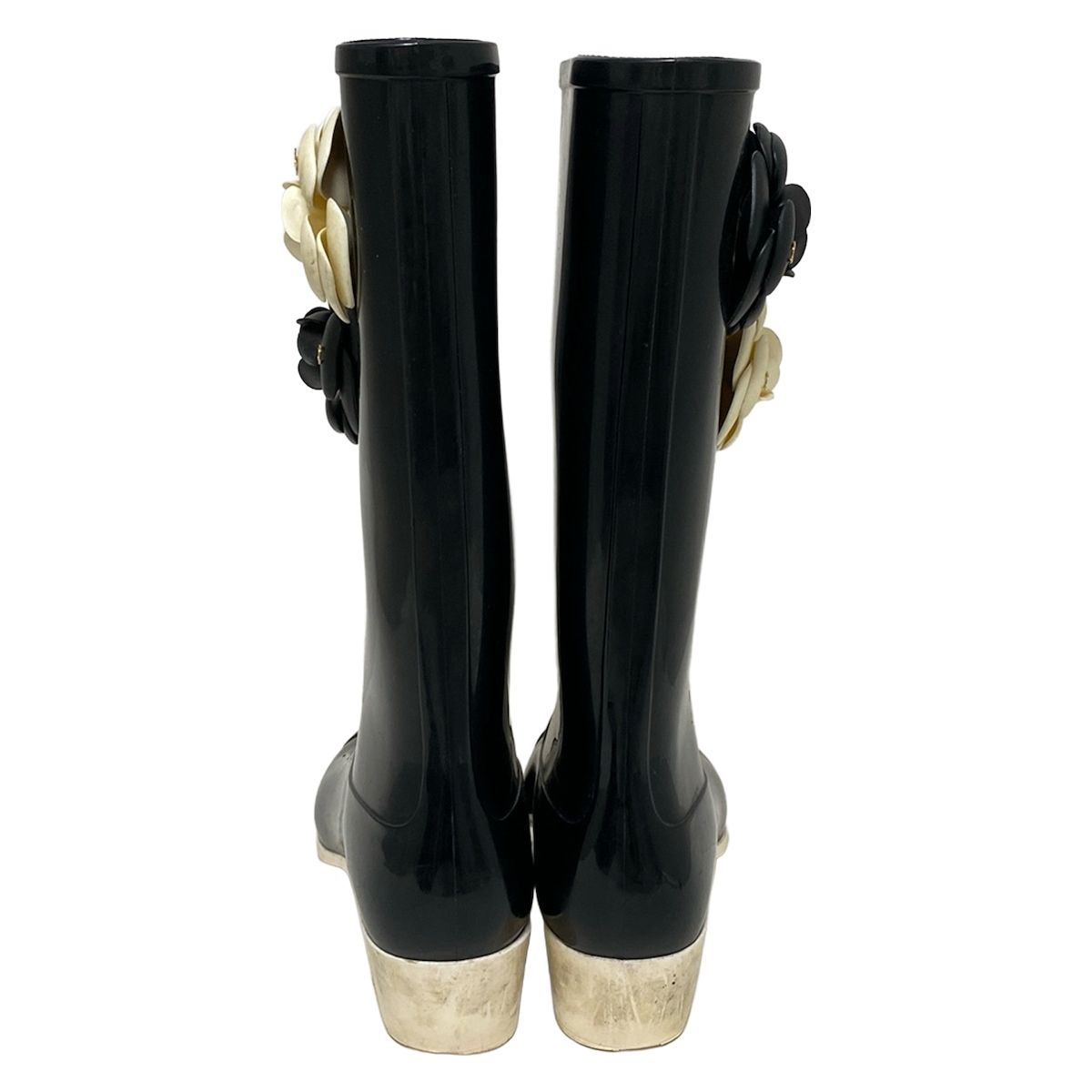 CHANEL(シャネル) レインブーツ 38 レディース - 黒×アイボリー