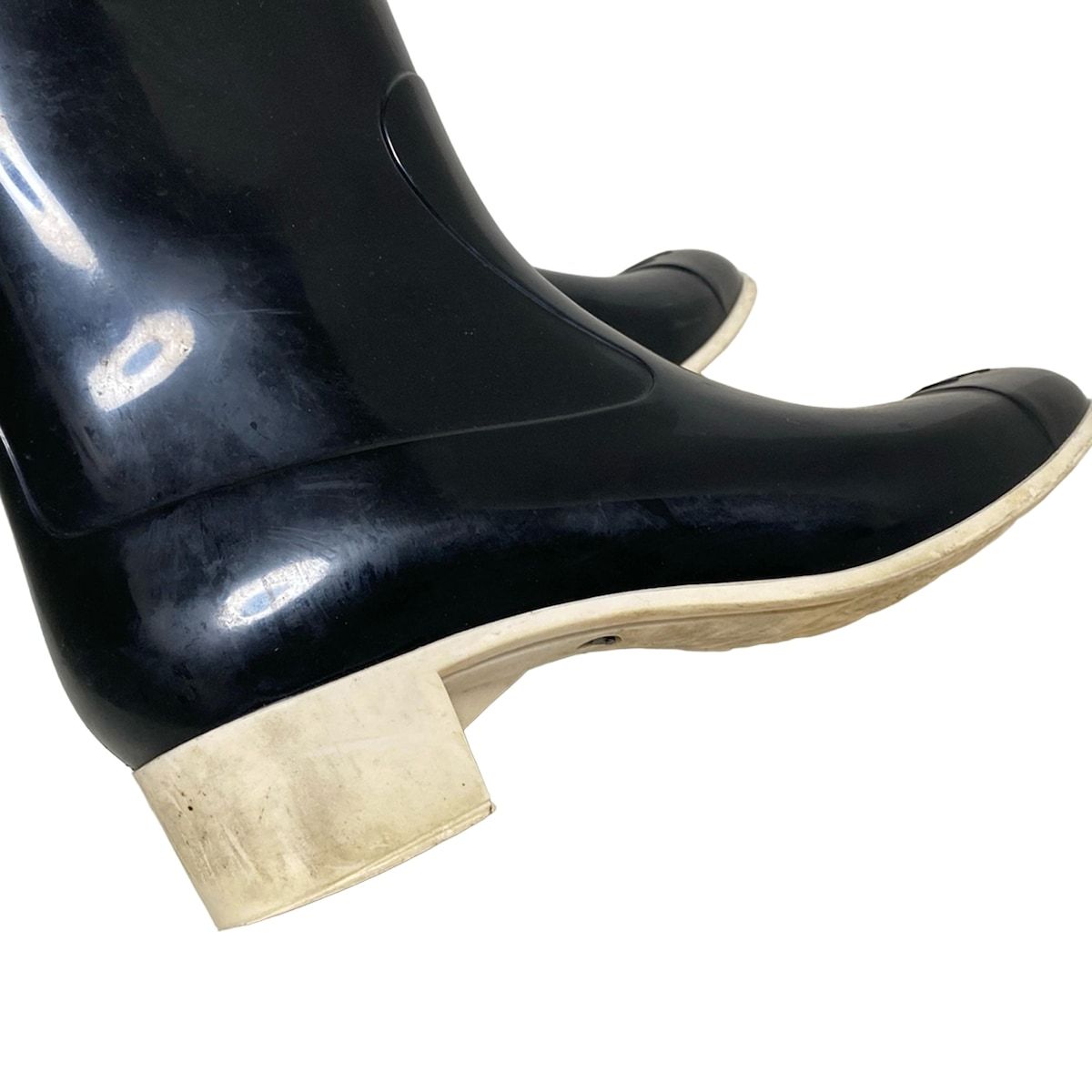 CHANEL(シャネル) レインブーツ 38 レディース - 黒×アイボリー