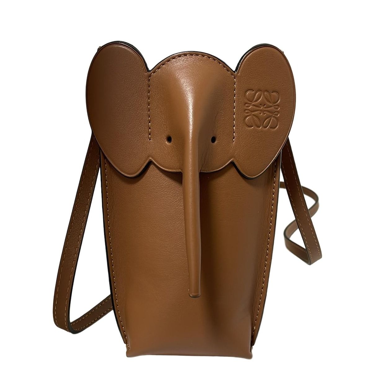 LOEWE ブラウン レザー スマホショルダーバッグ LOEWE(ロエベ) ショルダーバッグ美品 エレファント ポケット ブラウン