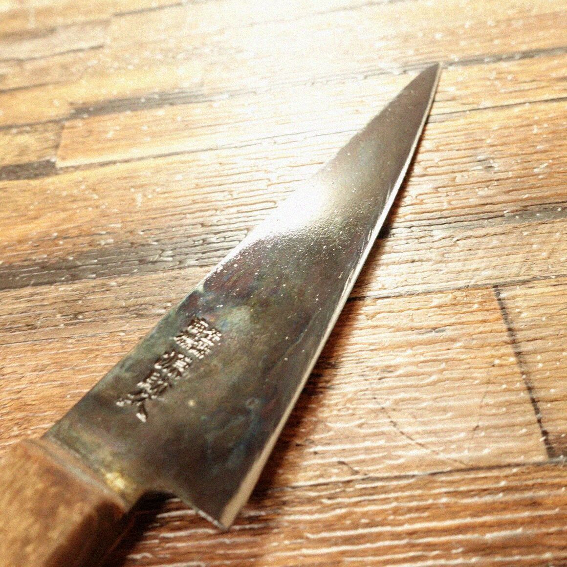 源助久 骨スキ包丁 研ぎ済 黒錆仕上げ ガラスキ サバキ 両刃 特製