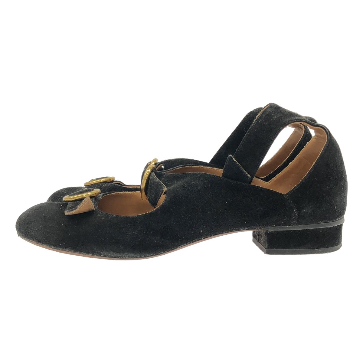 Chloe クロエ スウェードレザーベルトストラップシューズ ブラック 37