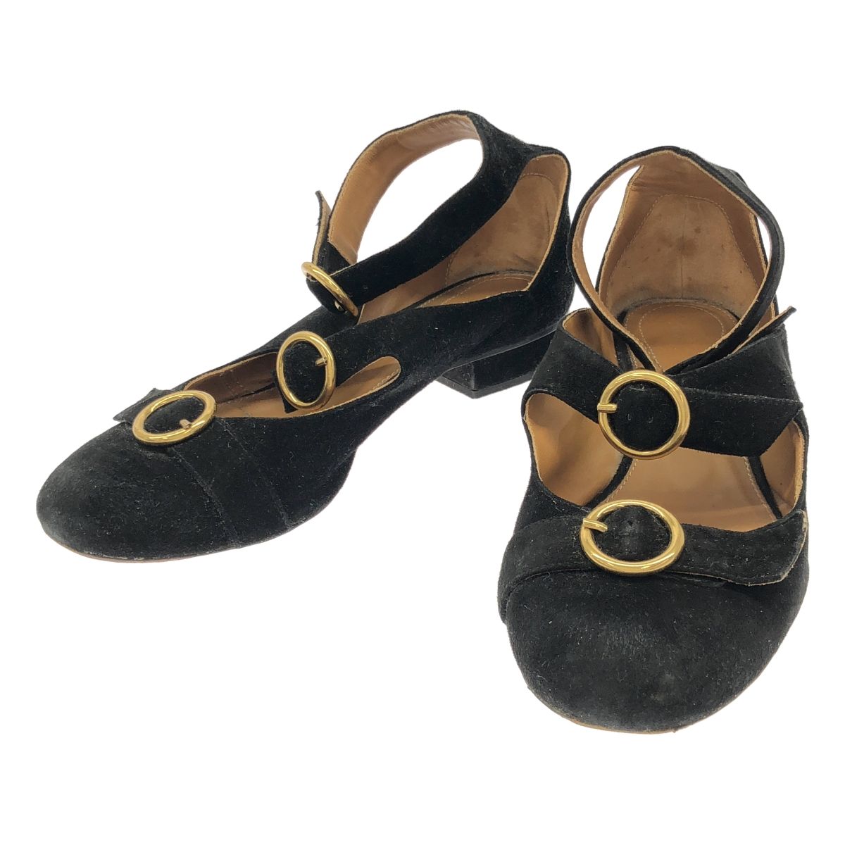 Chloe クロエ スウェードレザーベルトストラップシューズ ブラック 37