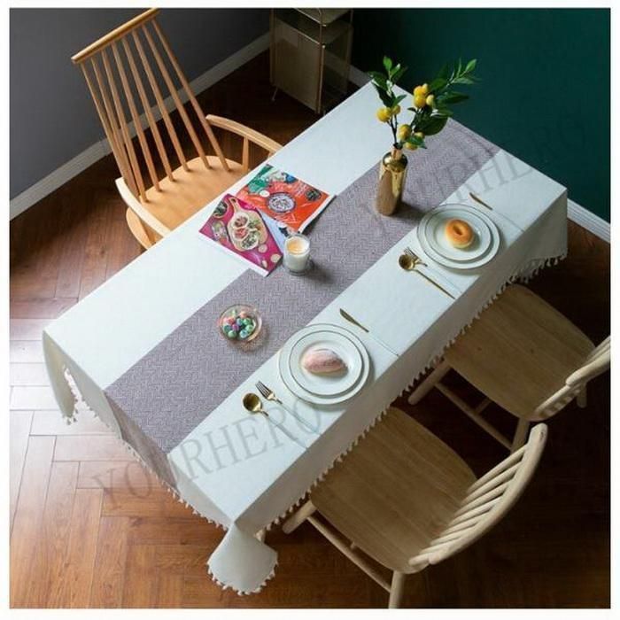 テーブルクロス 北欧 おしゃれ 刺繍 フリンジ リネン 綿 麻 長方形