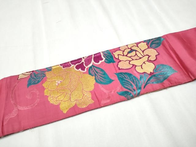 平和屋着物○アンティーク 大正ロマン 九寸名古屋帯 唐織 牡丹唐草文