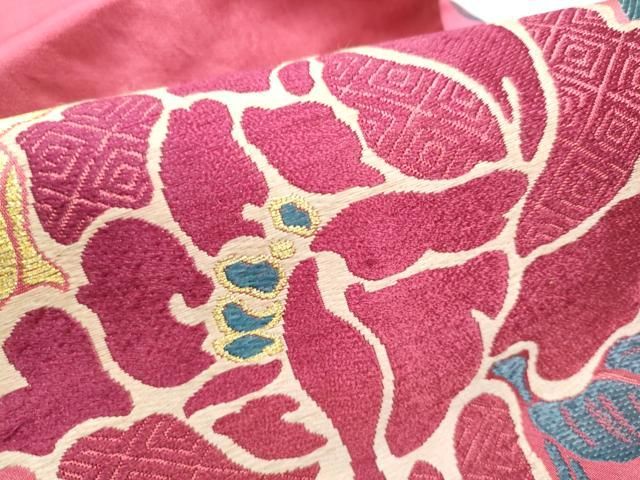 平和屋着物○アンティーク 大正ロマン 九寸名古屋帯 唐織 牡丹唐草文