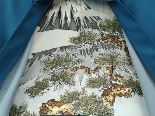 平和屋着物●男性　色紋付　羽織セット　藍色　羽裏：遠山枝松葉　正絹　逸品　CABB4741yc 平和屋着物○男性 色紋付 羽織セット 藍色 羽裏：遠山枝松葉 正絹 逸品