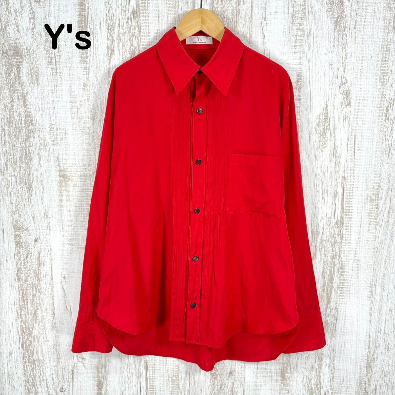 Y's Yohji Yamamoto ワイズ ヨウジヤマモト フロントプリーツ シルク シャツ レッド 14,600円