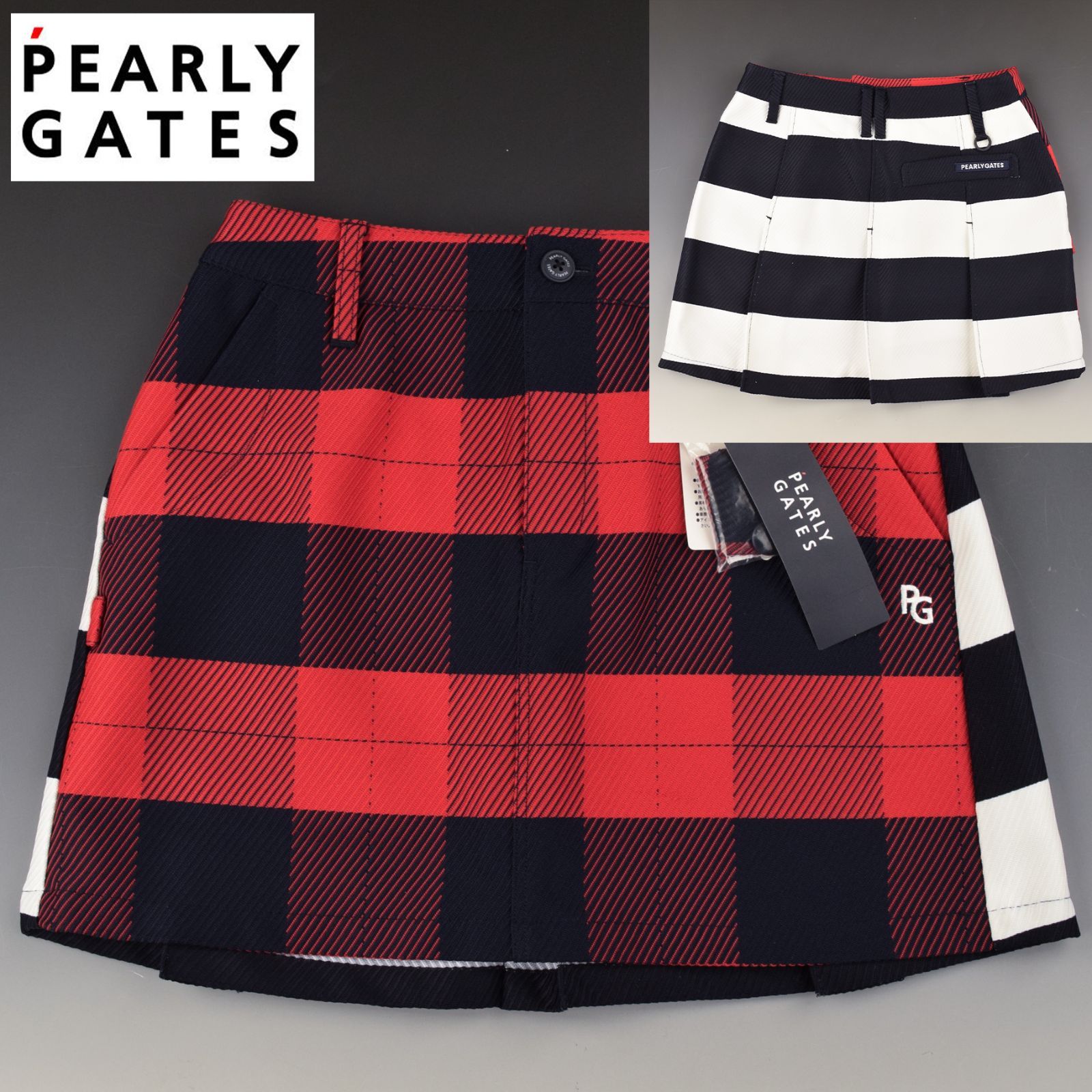 サイズ：0・S・新品】パーリーゲイツ 表チェック✖裏ボーダー