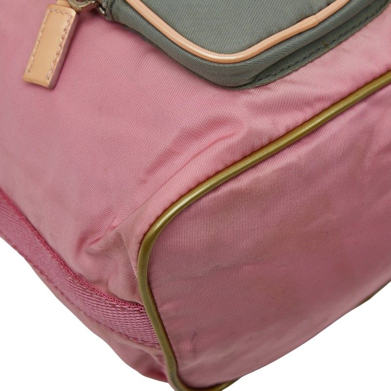 プラダ 三角ロゴプレート ハンドバッグ ポーチ ピンク グレー ナイロン