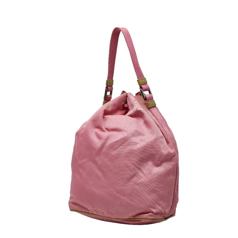 プラダ 三角ロゴプレート ハンドバッグ ポーチ ピンク グレー ナイロン