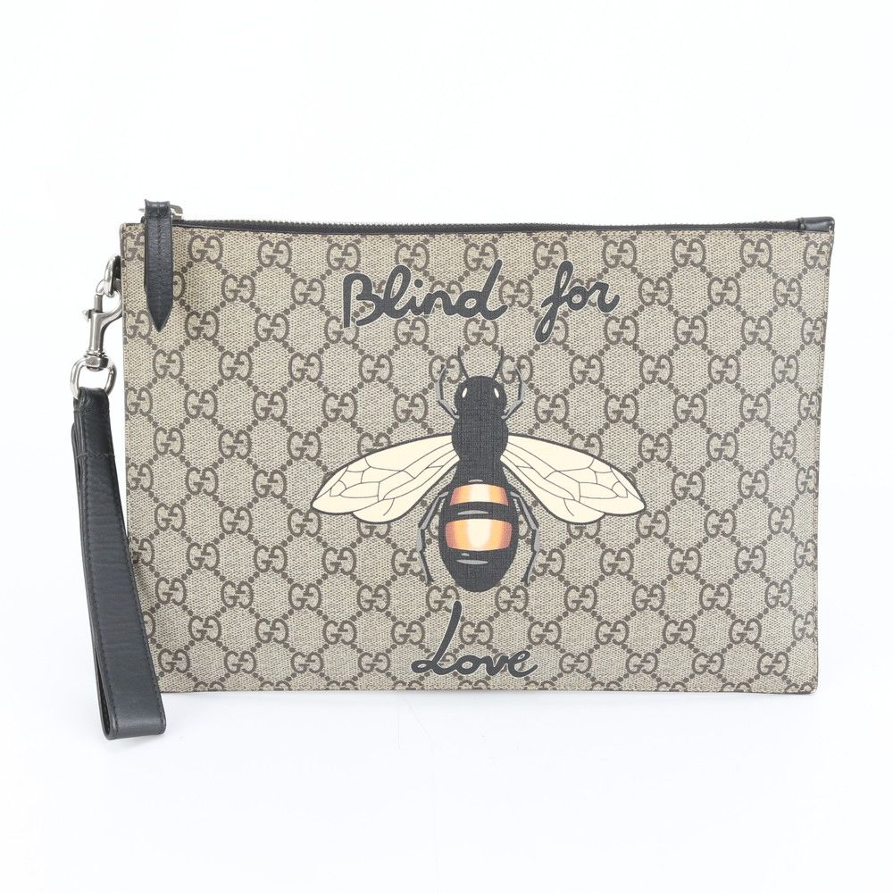 極美品 グッチ GGスプリーム bee 蜂 473904 レザー セカンドバッグ