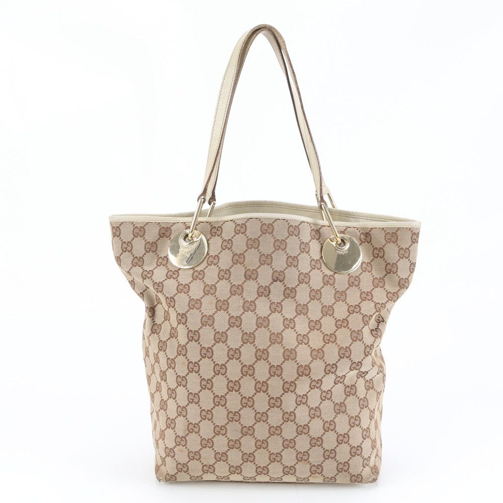 美品 グッチ GGキャンバス 120836 レザー トート バッグ 肩掛け