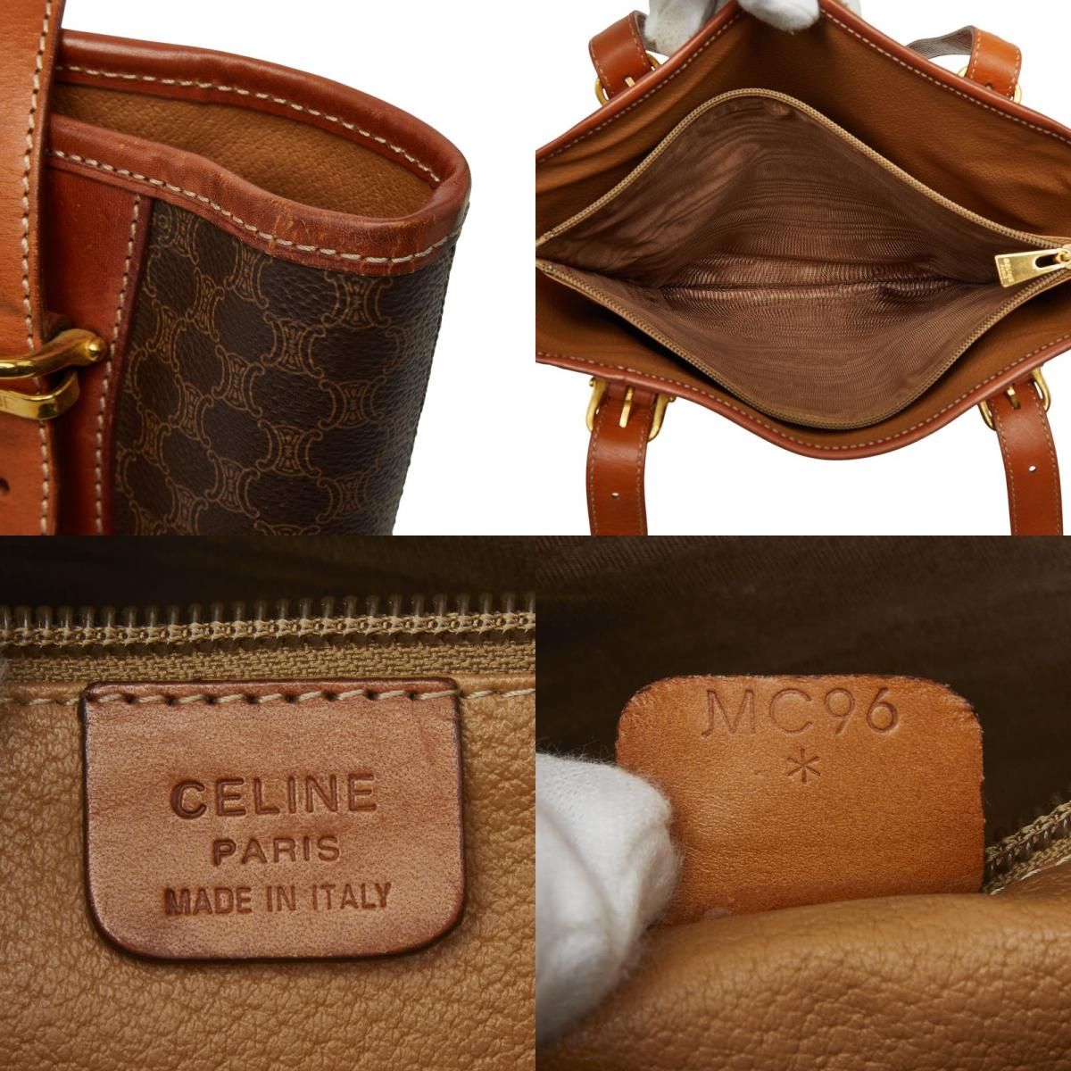 セリーヌ マカダム ハンドバッグ トートバッグ ブラウン PVC レザー