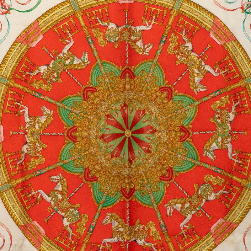 エルメス カレ90 LUNA PARK 遊園地 レッド マルチカラー シルク