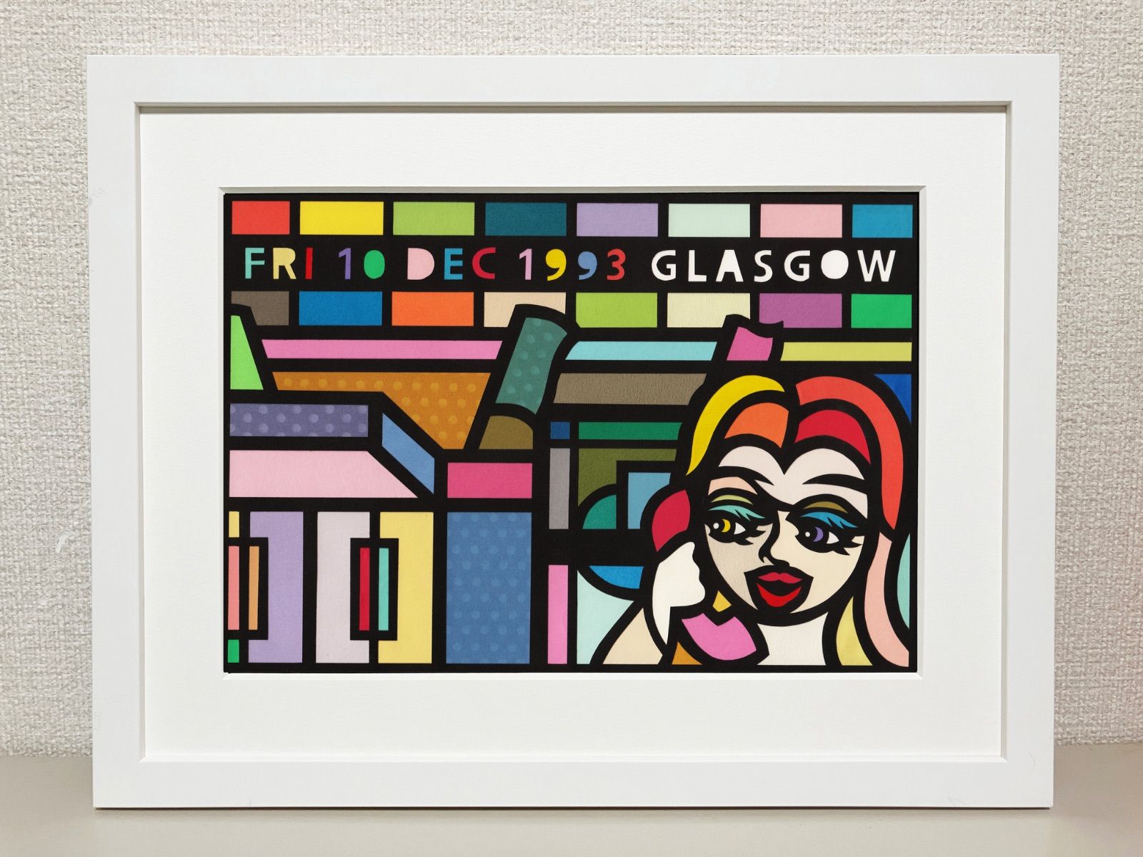 A4サイズ #197-1 “ Glasgow in 1993” 2026, Original art work on paper cutting with collage ◆日本製UVカットアクリルフレーム付き◆英国ロックファン