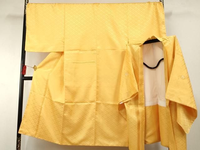 平和屋着物●男性　色紋付・羽織セット　花菱地紋　藤金色　洗える着物　未使用　AABF6568cs 平和屋着物○男性 色紋付・羽織セット 花菱地紋 藤金色 洗える着物 未