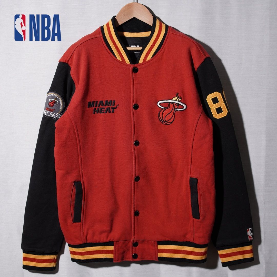 Ultra Game NBA マイアミヒート スタジャン ジャケット 中綿 美品 NBA マイアミヒート スタジャン L レッド ブラック 刺繍 Miami