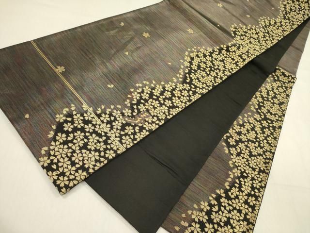 平和屋着物○染色作家 斉藤三才 六通柄袋帯 三才鳥 舞桜 金糸 やまと誂