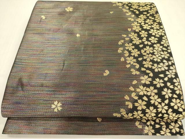 平和屋着物○染色作家 斉藤三才 六通柄袋帯 三才鳥 舞桜 金糸 やまと誂