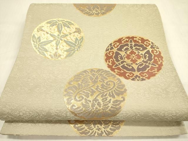 平和屋着物○六通柄袋帯 唐織 花丸文 金糸 正絹 逸品 DABB7526op