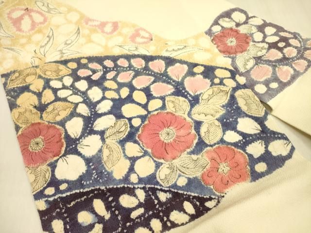 512mn127▲縮緬 椿 牡丹 辻が花 花 兎 九寸名古屋帯▲美品 平和屋着物○九寸名古屋帯 辻が花 鬼しぼ縮緬 正絹 逸品 DABB7539op