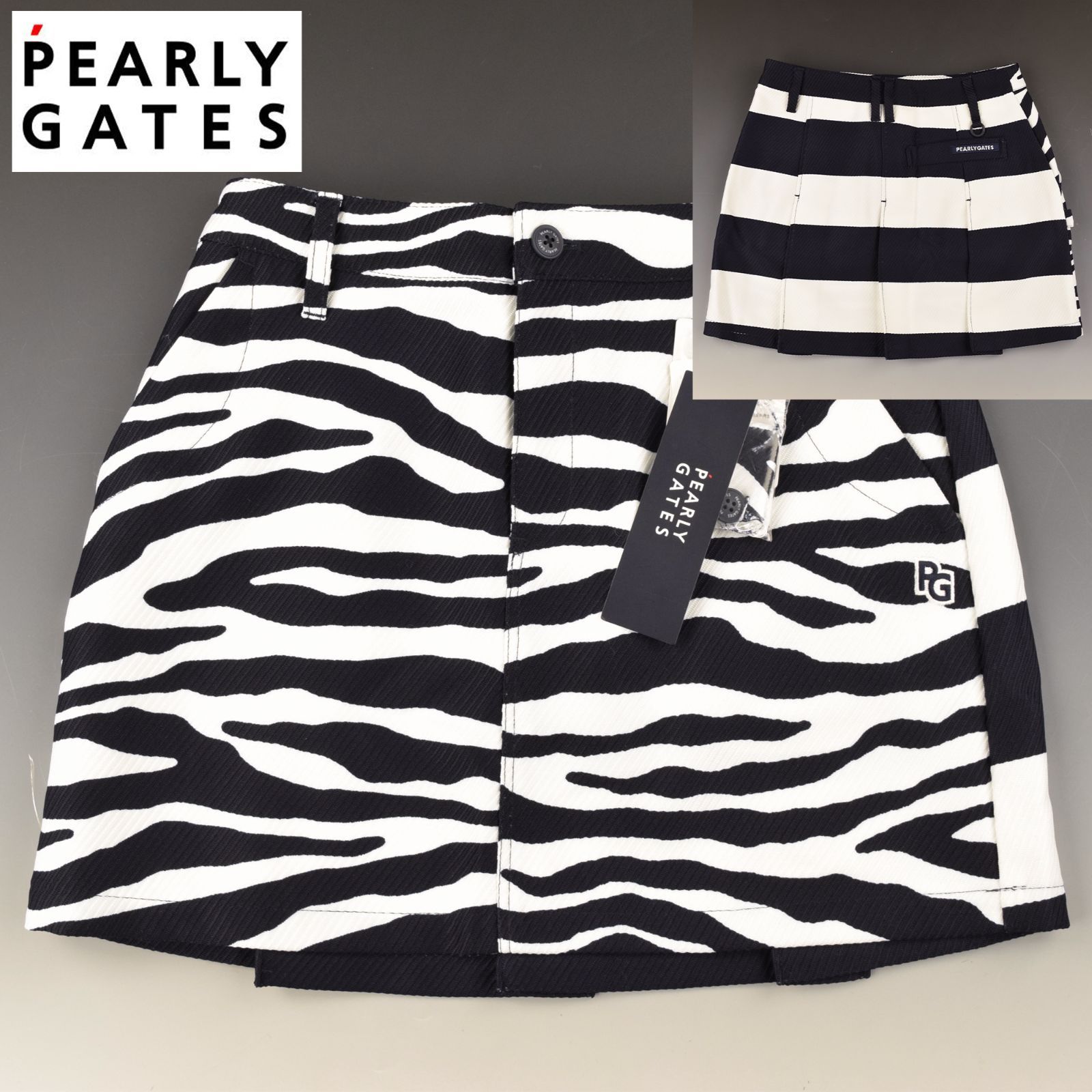 サイズ：1・M・新品】パーリーゲイツ 表ゼブラ✖裏ボーダー スカート