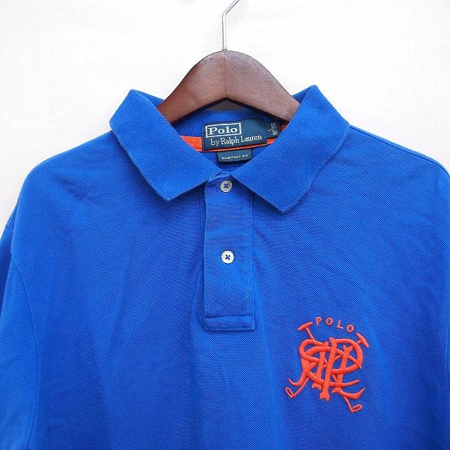 ポロ バイ ラルフローレン Polo by Ralph Lauren 国内正規品 ポロシャツ 半袖 ロゴマーク刺繍 鹿の子 コットン 綿 L ブルー 青 /FT36