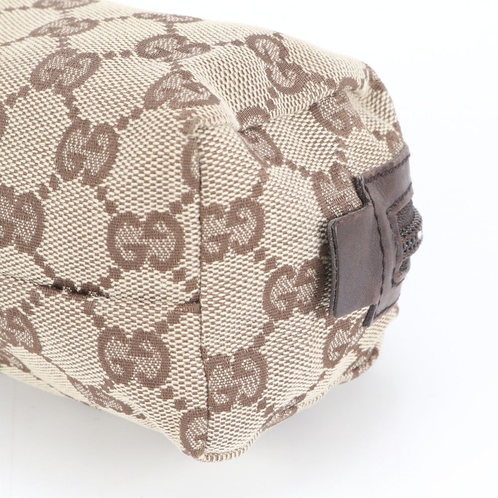 美品 グッチ GGキャンバス ポーチ 小物入れ クラッチ レザー ブラウン