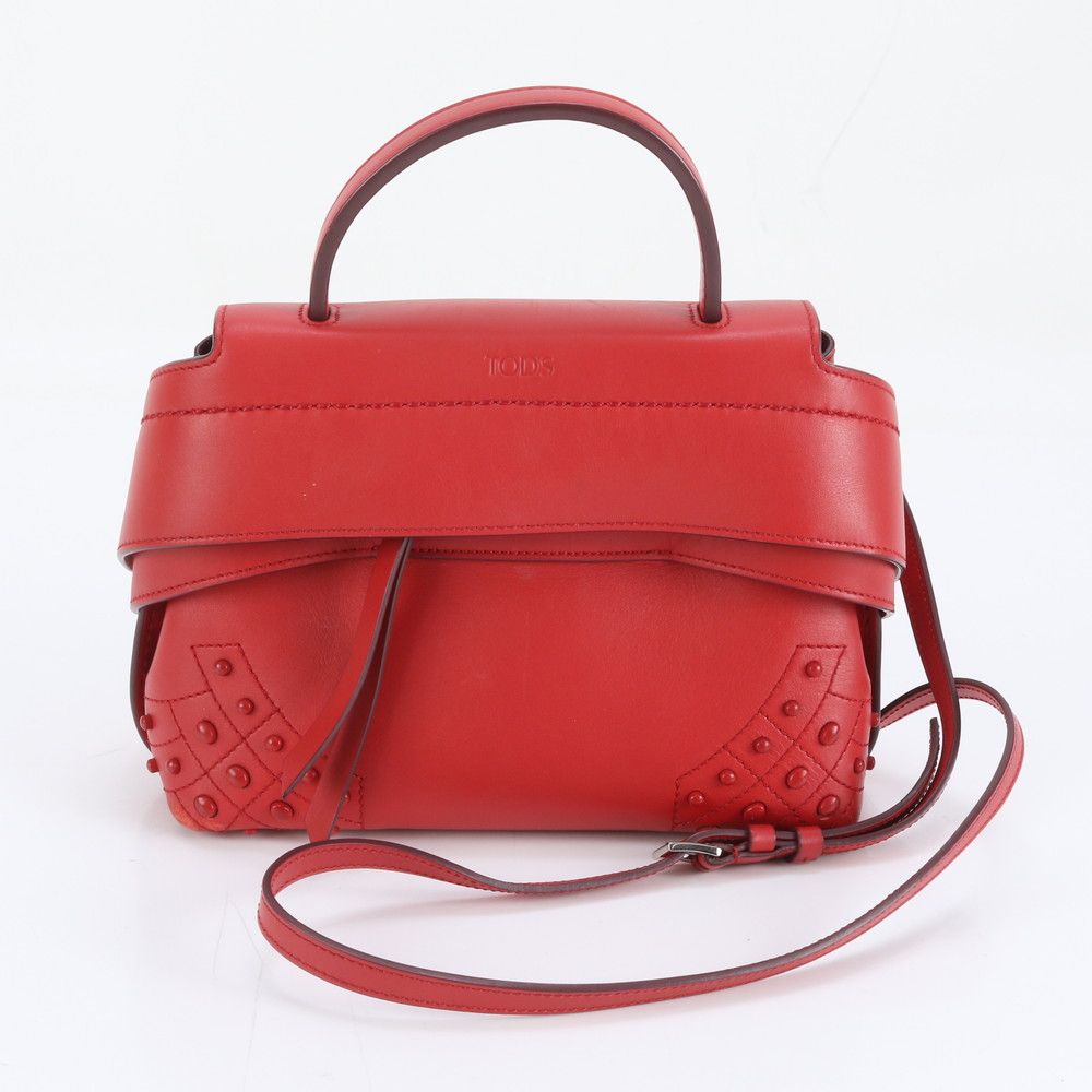 【TOD'S】ウェーブバッグ2wayバッグロゴ型押しレザー赤レッドハンドバッグ TOD'S】ウェーブバッグ2wayバッグロゴ型押しレザー赤レッドハンドバッグ