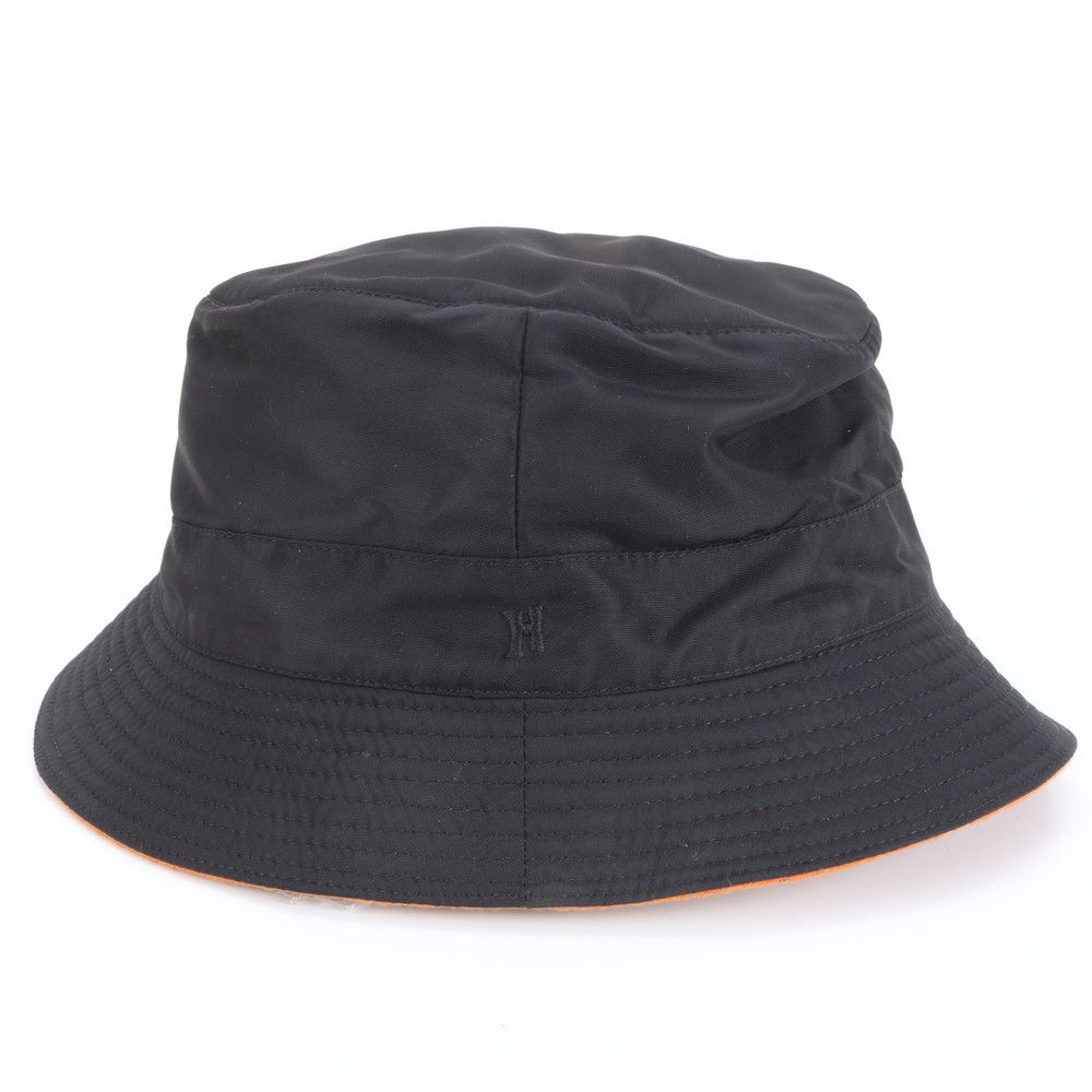 美品 エルメス Hロゴ バケットハット バケハ 60 ブラック オレンジ
