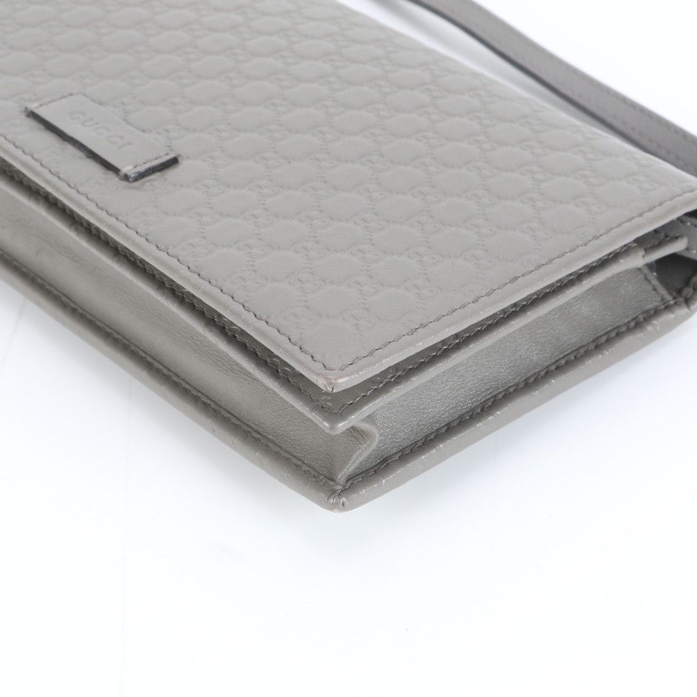 GUCCI グッチ マイクログッチシマレザー グレー ショルダーウォレット 極美品 グッチ マイクロ グッチシマ ショルダー ウォレット バッグ